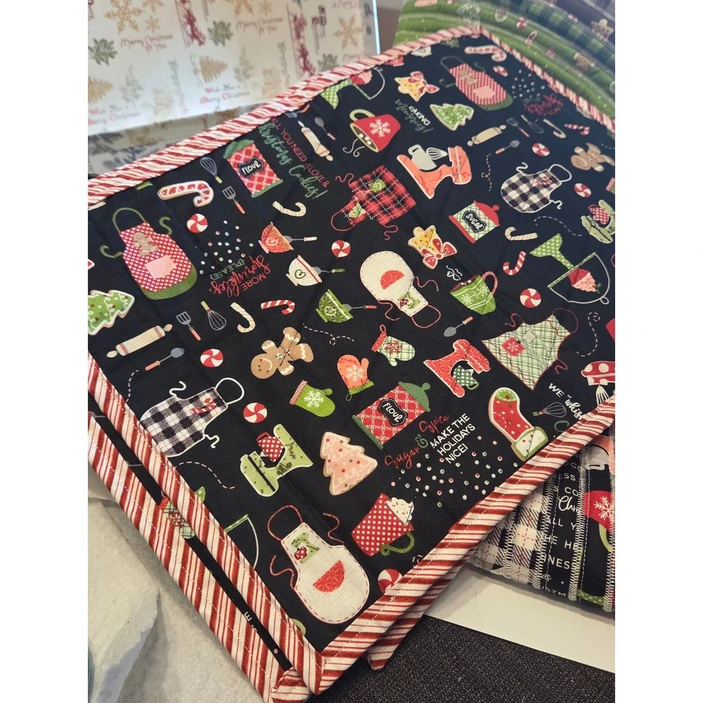 Shabby Fabrics Christmas Kitchen‎ Set Towels Mats Napkins Rings Rug Baking Theme